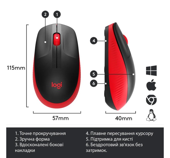 Миша бездротова M190, червона Logitech (910-005908)