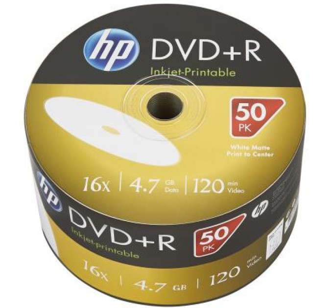 Диск DVD-R, 4.7GB, 16x, 50 шт, IJ Print, без шпинделя HP (69302 /DME00070WIP-3)