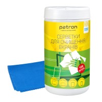 Комплект 2в1: серветки для очищення екранів, туба 100 шт. Patron (F3-027) + серветка мікрофібра, 20 х20 cм (CS-PN-F4-019) Комплект 2в1: серветки для очищення екранів, туба 100 шт. Patron (F3-027) + серветка мікрофібра, 20 х20 cм (CS-PN-F4-019)