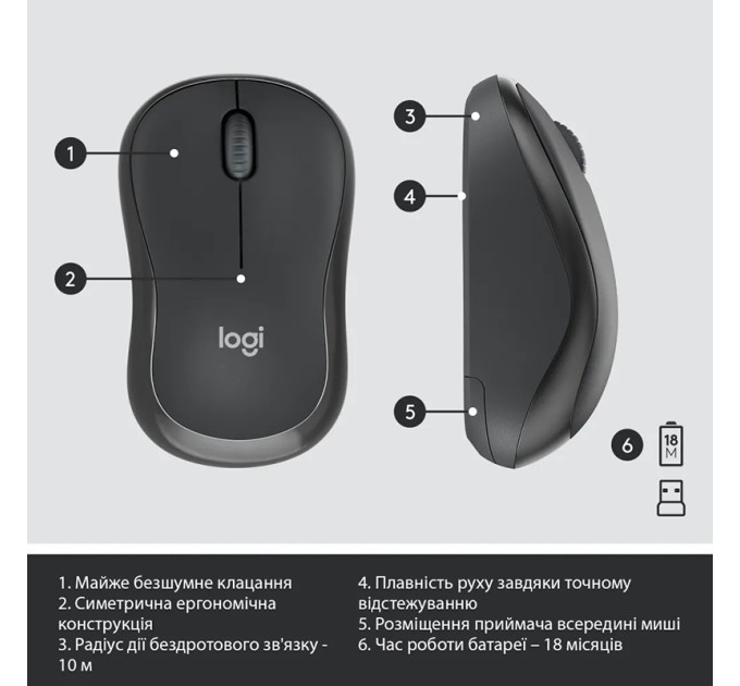 Комплект клавіатура та миша бездротовий MK295 Silent Combo, UA, графітовий Logitech (920-009807_920-009800)