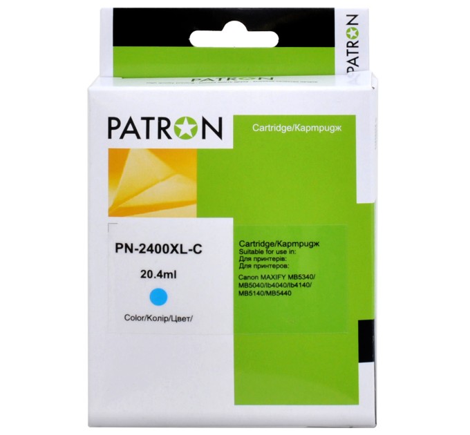 Картридж сумісний Canon PGI-2400C XL (9274B001) 1800 арк, блакитний Patron (PN-2400XL-C)