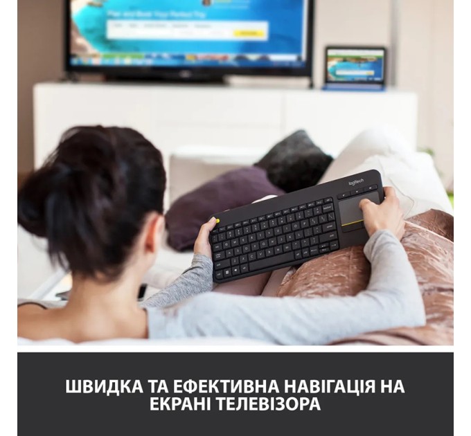Клавіатура бездротова K400 Plus Touch, UA, чорна Logitech (920-007145)