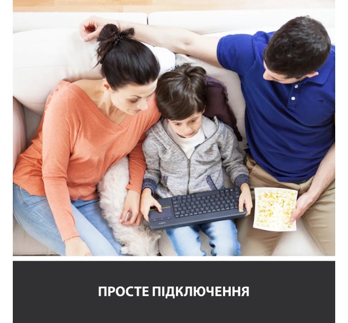 Клавіатура бездротова K400 Plus Touch, UA, чорна Logitech (920-007145)
