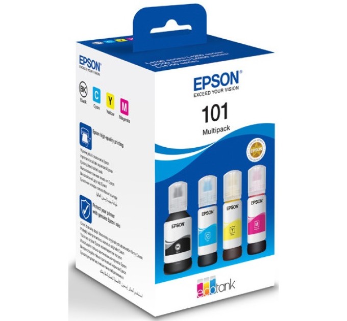 Комплект чорнил 101 чорний, блакитний, пурпурний, жовтий Epson (C13T03V64A)