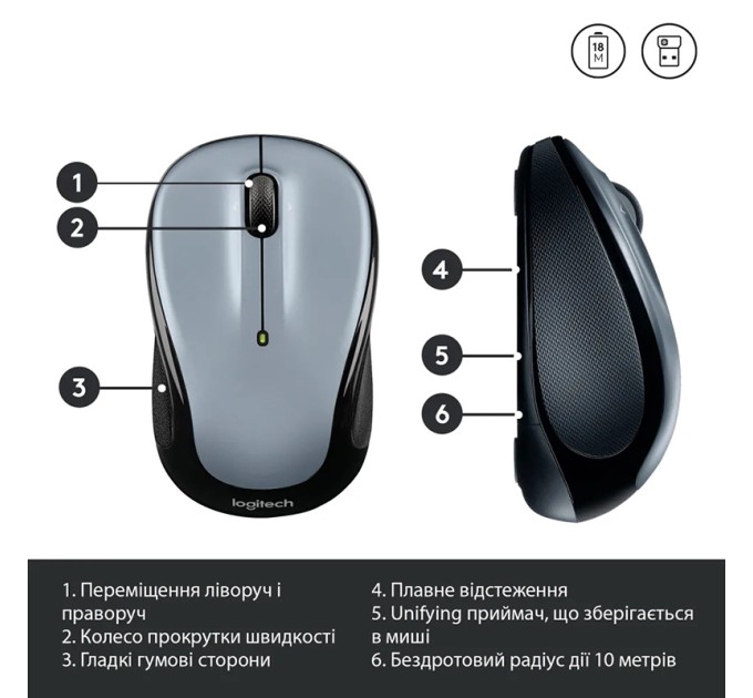 Миша бездротова M325s, світло-срібляста Logitech (910-006813)