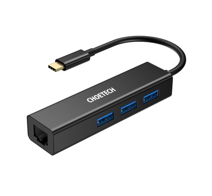 Адаптер 4-в-1 USB-C к RJ45 чорний Choetech (HUB-U02-BK)