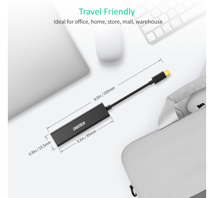 Адаптер 4-в-1 USB-C к RJ45 чорний Choetech (HUB-U02-BK)