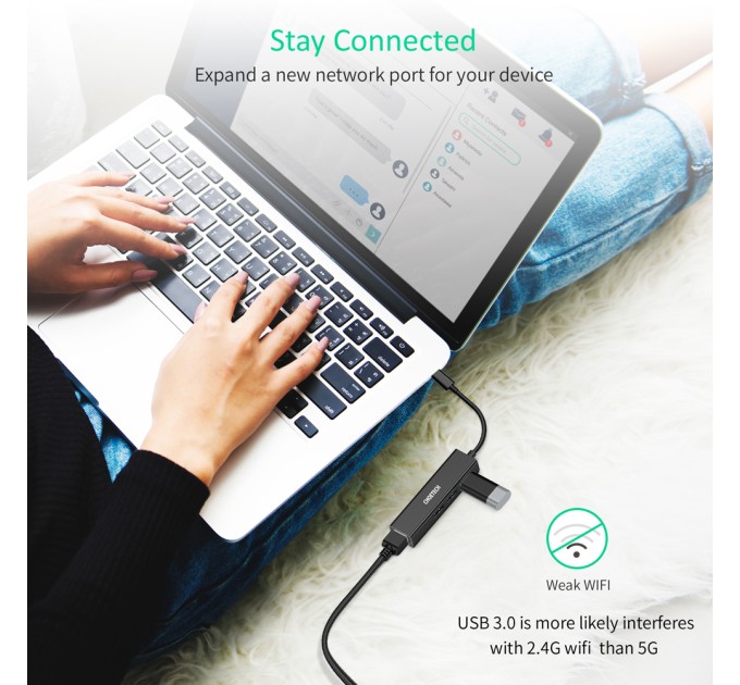 Адаптер 4-в-1 USB-C к RJ45 чорний Choetech (HUB-U02-BK)