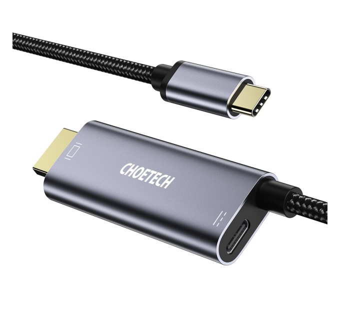 Кабель Type-C на HDMI з адаптером PD  60W, 1,8 м чорний з сірим Choetech (XCH-M180)