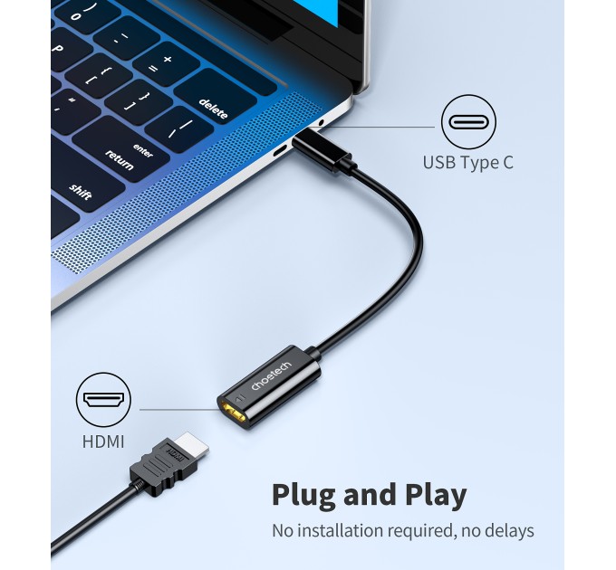 Адаптер Type-C до HDMI чорний Choetech (HUB-H04)