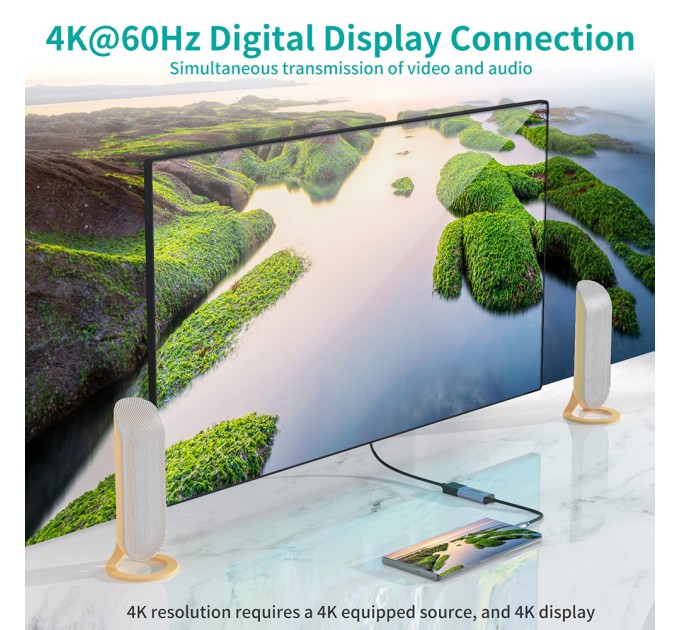 Адаптер Type-C до Display Port коаксіальний кабель, сірий Choetech (HUB-H11-GY-V2)