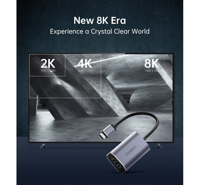 Адаптер Type-C к HDMI 8K/60Hz сірий Choetech (HUB-H16-GY)