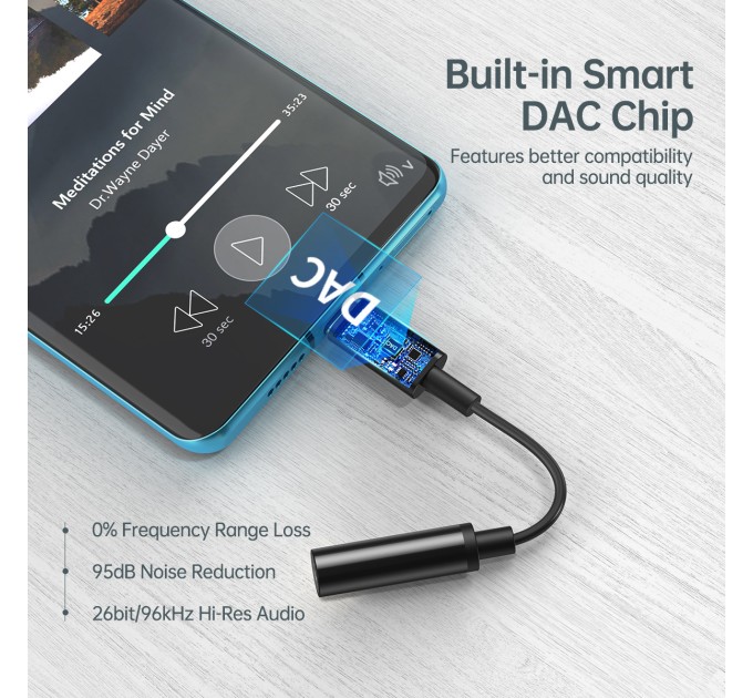 Адаптер Type-C - Jack 3,5 мм чорний Choetech (AUX003-BK)