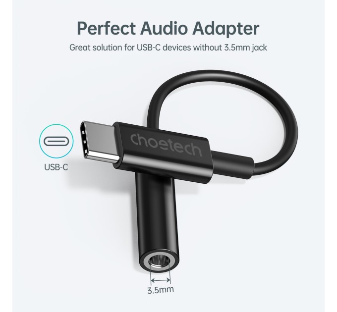 Адаптер Type-C - Jack 3,5 мм чорний Choetech (AUX003-BK)