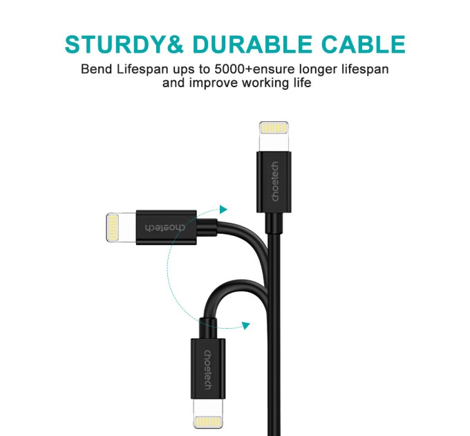 Кабель USB - Lightning 1,8 м чорний Choetech (IP0027-BK)