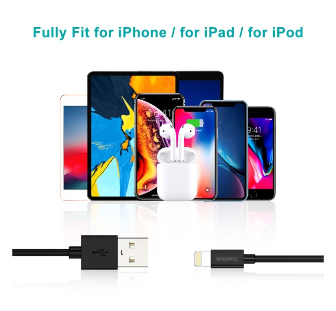 Кабель USB - Lightning 1,8 м чорний Choetech (IP0027-BK)