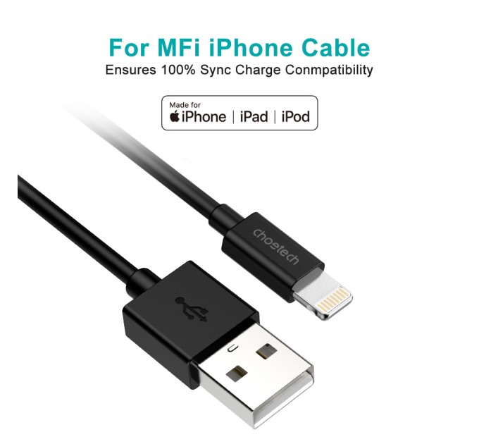 Кабель USB - Lightning 1,8 м чорний Choetech (IP0027-BK)