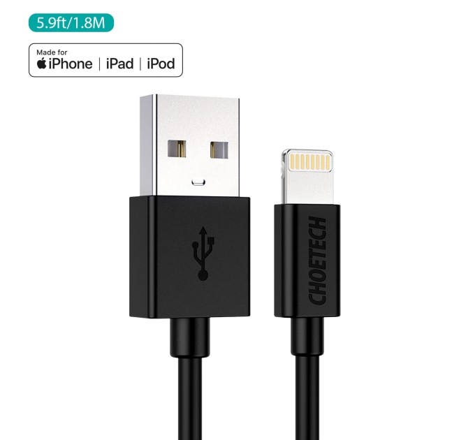 Кабель USB - Lightning 1,8 м чорний Choetech (IP0027-BK)