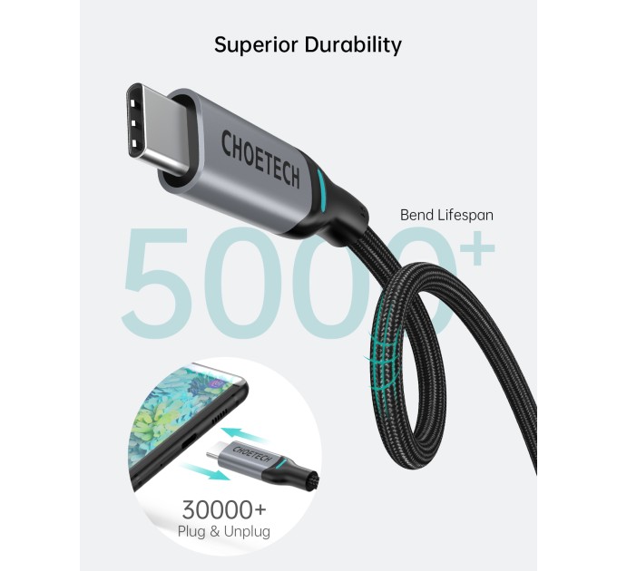 Кабель Type-C - Type-C, PD 100W, 1,8 м сірий Choetech (XCC-1002)