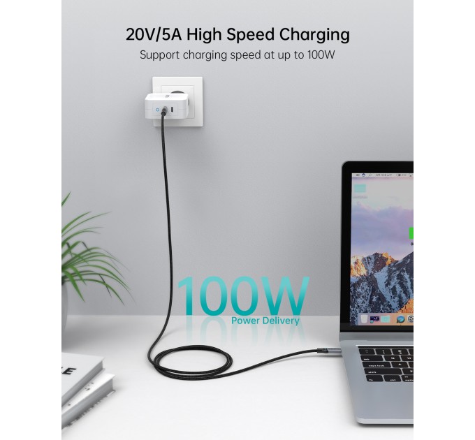 Кабель Type-C - Type-C, PD 100W, 1,8 м сірий Choetech (XCC-1002)