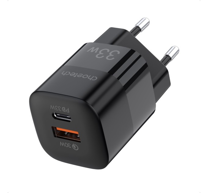 Пристрій зарядний мережевий 1xUSB-A, 1хType-C GAN 33W чорний Choetech (PD5006-EU-BK)