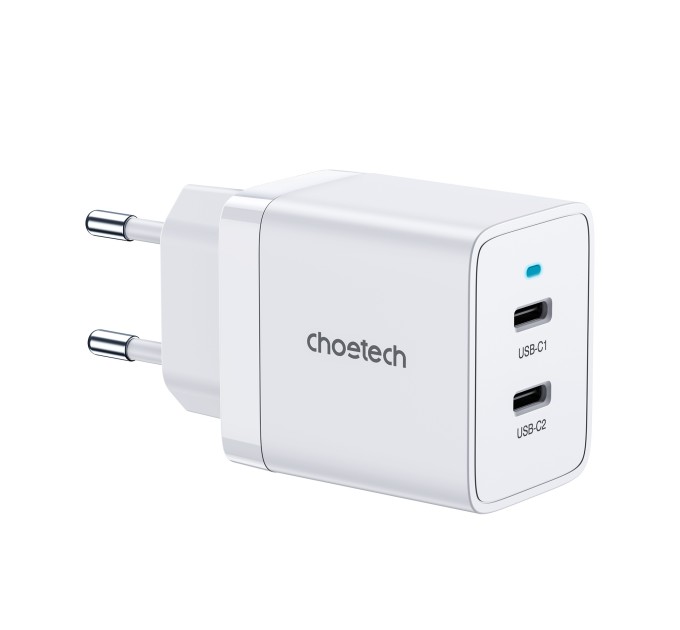 Пристрій зарядний мережевий 2хType-C PD40W білий Choetech (Q5006-EU-WH)