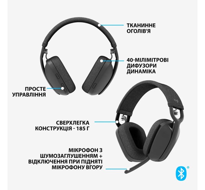 Гарнітура бездротова Zone Vibe 100, графітова Logitech (981-001213)