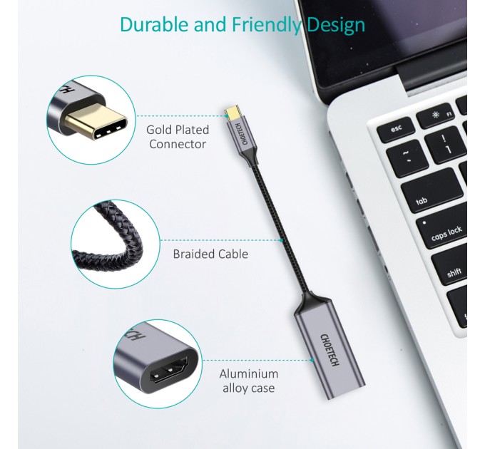 Адаптер Type-C к HDMI коаксіальний, чорний Choetech (HUB-H10-V1)