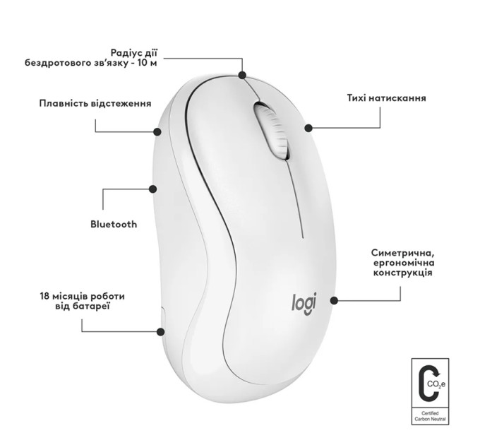 Миша бездротова M240 Silent, біла Logitech (910-007120)