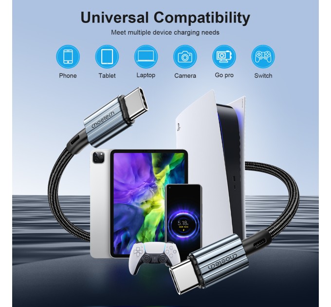 Кабель Type-C - Type-C, PD 60W, 2 м чорний Choetech (XCC-1015-BK)