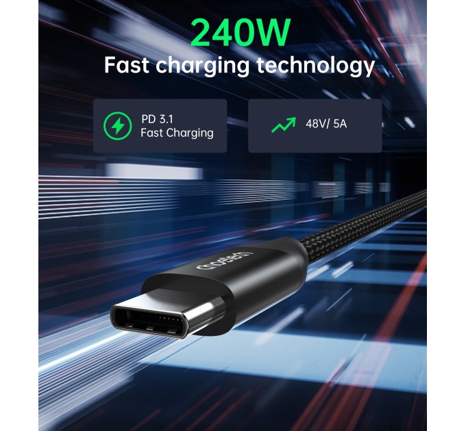 Кабель Type-C - Type-C, PD3.1 240W, нейлон 2 м чорний Choetech (XCC-1036-BK)