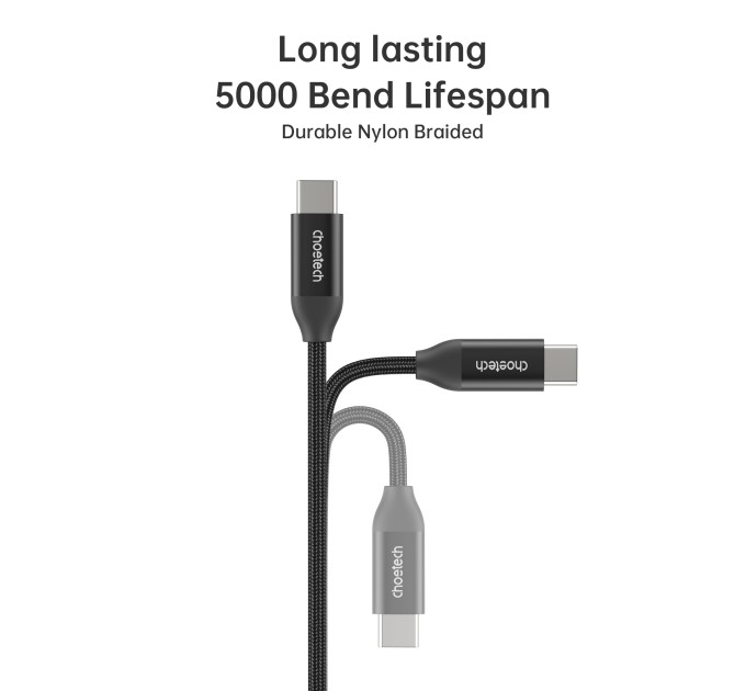 Кабель Type-C - Type-C, PD3.1 240W, нейлон 2 м чорний Choetech (XCC-1036-BK)
