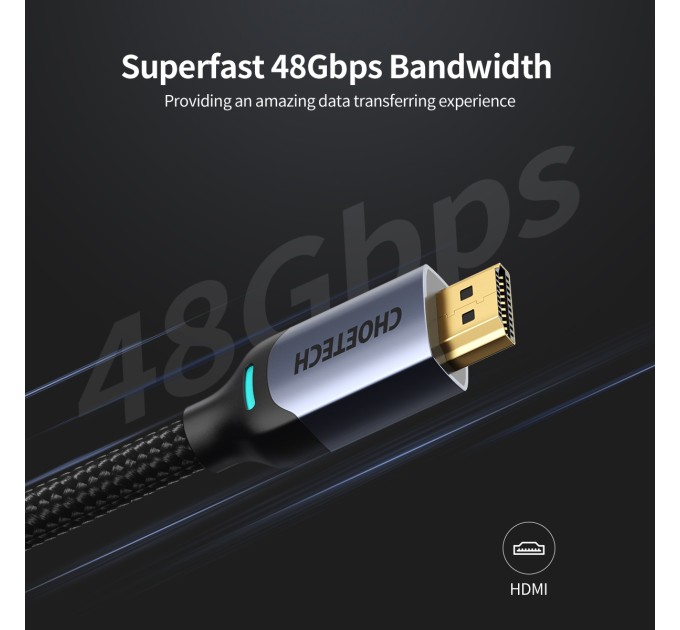 Кабель HDMI - HDMI, 8K, нейлон, 2 м чорний Choetech (XHH01-BK)