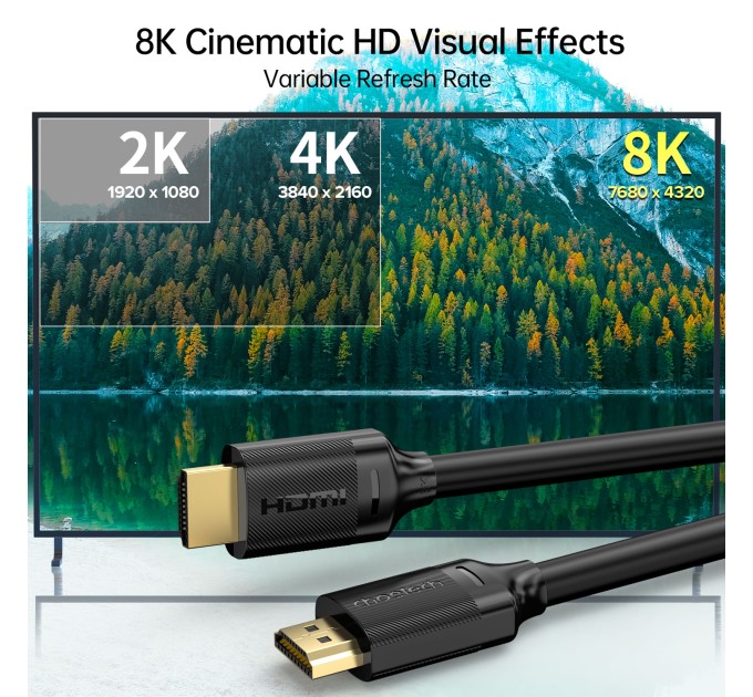 Кабель HDMI - HDMI, 8K, PVC, 2 м чорний Choetech (XHH-TP20)