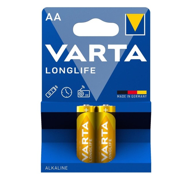 Батарейка AA лужна ,Longlife, блістер, 2 шт. Varta (04106101412)
