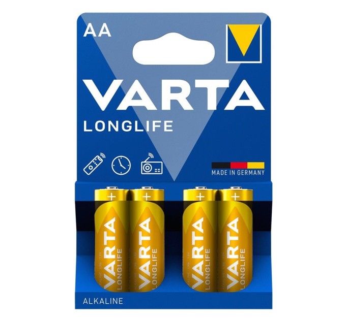 Батарейка AA лужна, Longlife, блістер, 4 шт. Varta (04106101414)