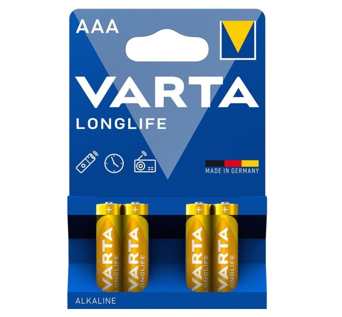Батарейка AAA лужна, Longlife, блістер, 4 шт. Varta (04103101414)