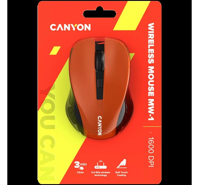 Миша бездротова оптична MW-1 помаранчева Canyon (CNE-CMSW1O)