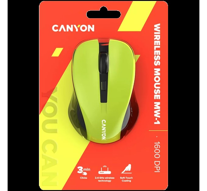 Миша бездротова оптична MW-1 жовта Canyon (CNE-CMSW1Y)