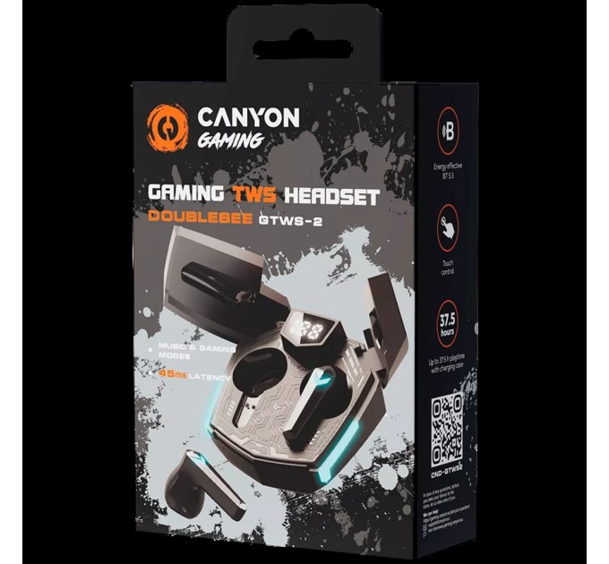Навушники бездротові ігрові BT GTWS-2 чорні Canyon (CND-GTWS2B)