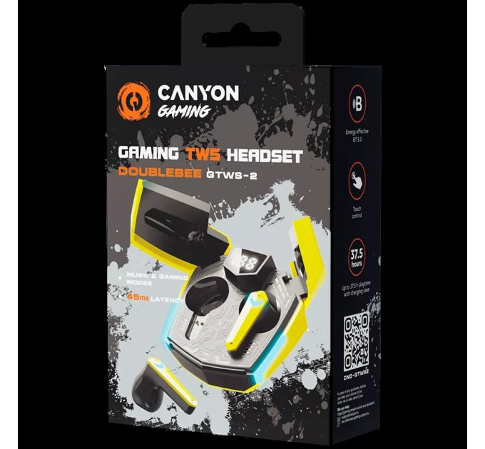 Навушники бездротові ігрові BT GTWS-2 жовті Canyon (CND-GTWS2Y)