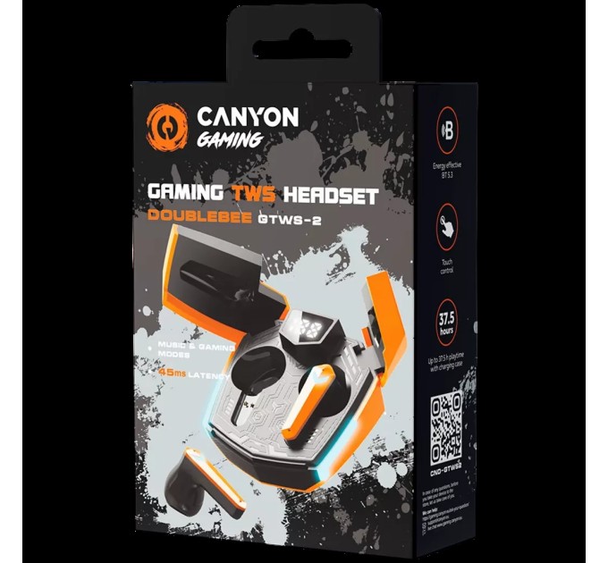 Навушники бездротові ігрові BT GTWS-2 помаранчеві Canyon (CND-GTWS2O)