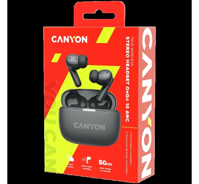 Навушники бездротові OnGo BT TWS-10 сірі Canyon (CNS-TWS10BK)