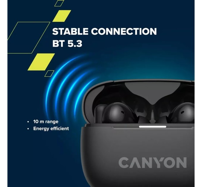 Навушники бездротові OnGo BT TWS-10 сірі Canyon (CNS-TWS10BK)