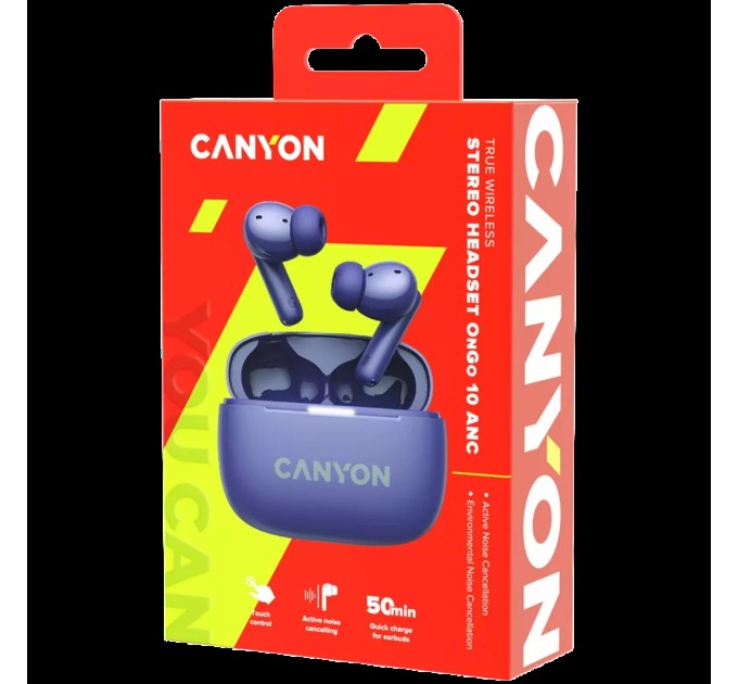 Навушники бездротові OnGo BT TWS-10 фіолетові Canyon (CNS-TWS10PL)