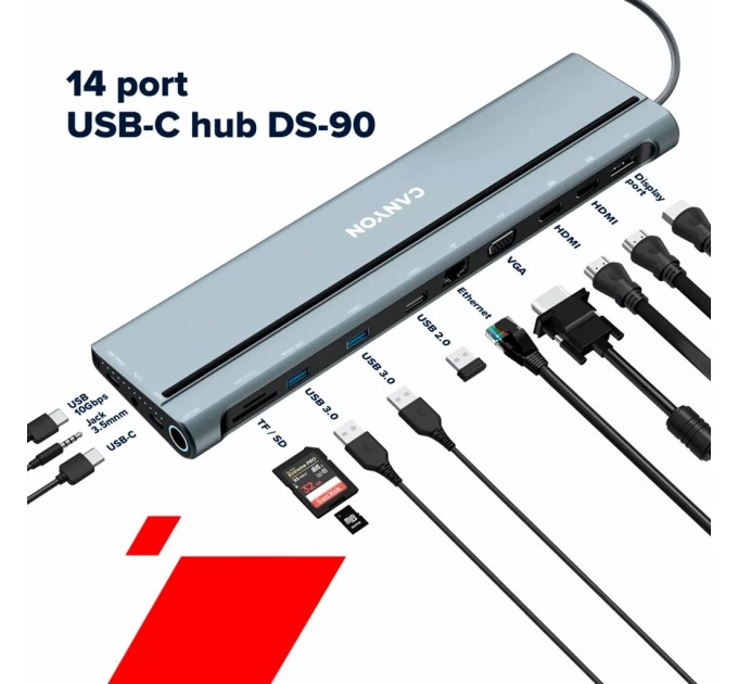 Хаб 14-в-1 мультипорт USB Type-C DS-90 Canyon (CNS-HDS90)