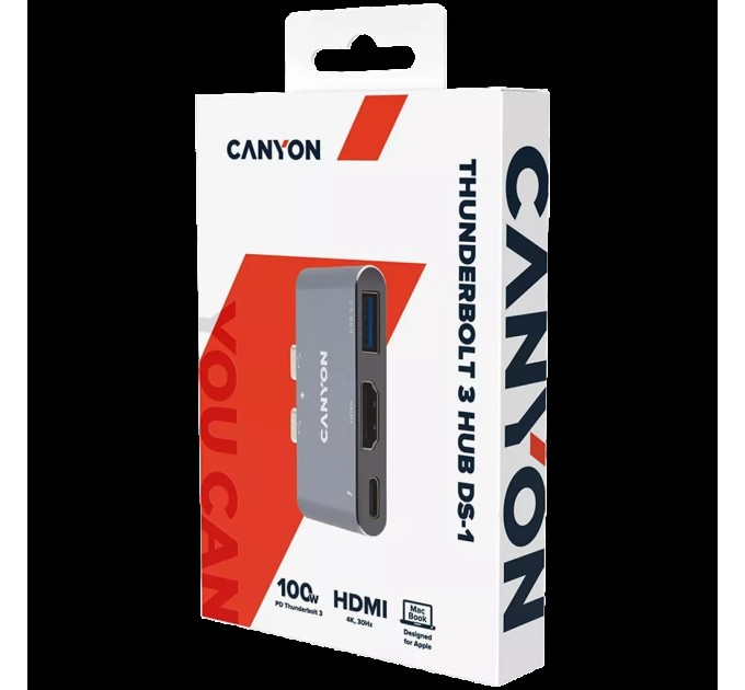 Хаб 3-в-1 мультипорт Thunderbolt 3 DS-1 Canyon (CNS-TDS01DG)