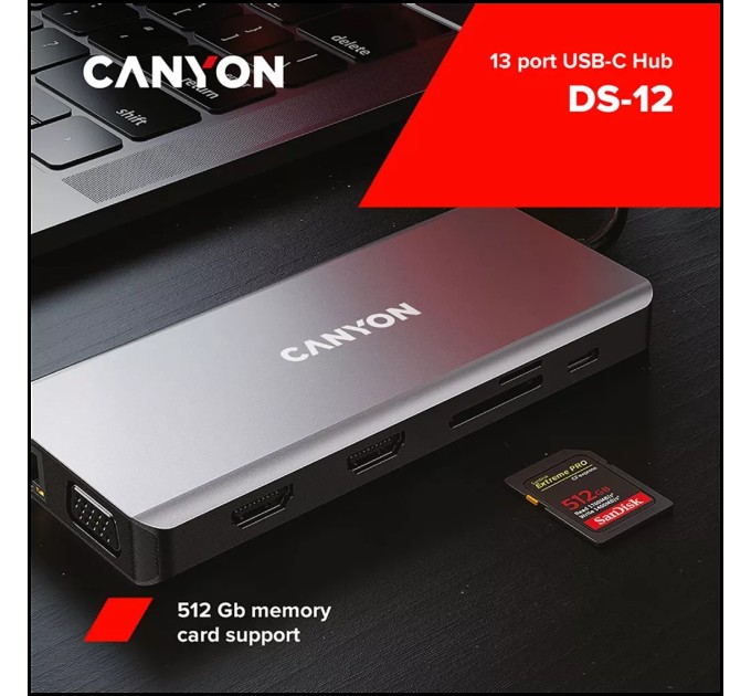 Хаб 13-в-1 мультипорт USB Type-C DS-12 Canyon (CNS-TDS12)