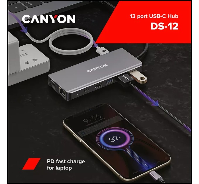 Хаб 13-в-1 мультипорт USB Type-C DS-12 Canyon (CNS-TDS12)