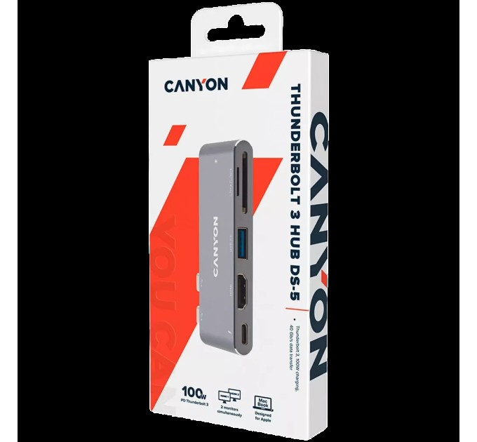 Хаб 5-в-1 мультипорт Thunderbolt 3 DS-5 Canyon (CNS-TDS05DG)